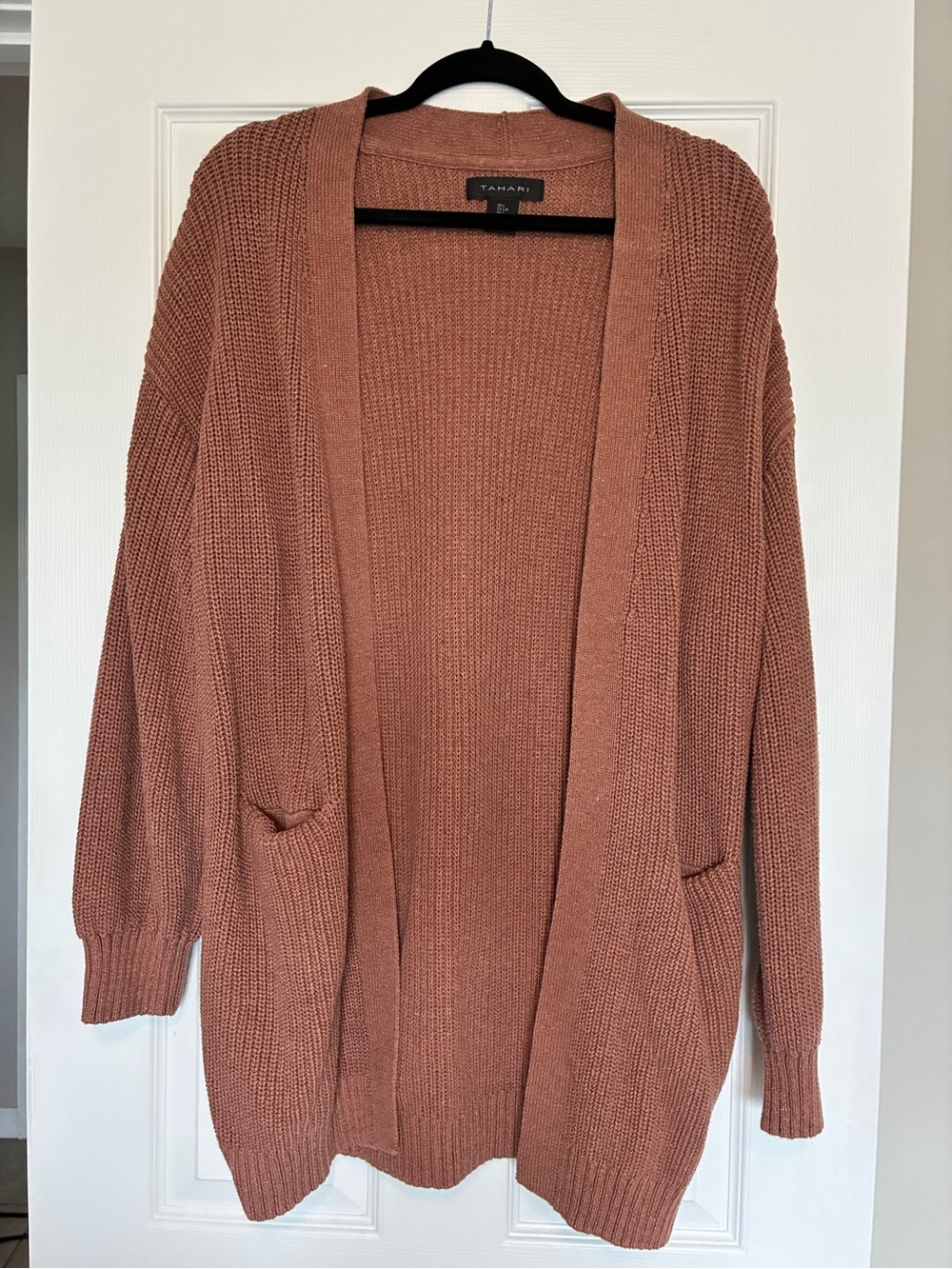 Tahari Dusty Rust Open-Front Knit Cardigan